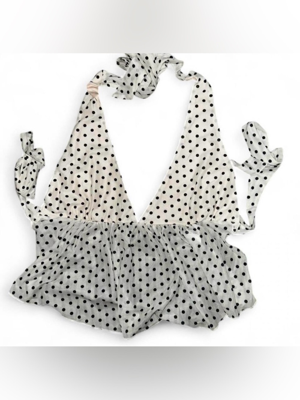 SHEIN White Polka Dot Halter Ruffle Crop Top